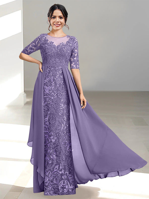 Floor-Length Mother of the Bride Dresses with A-Line and Princess Scoop Necklines