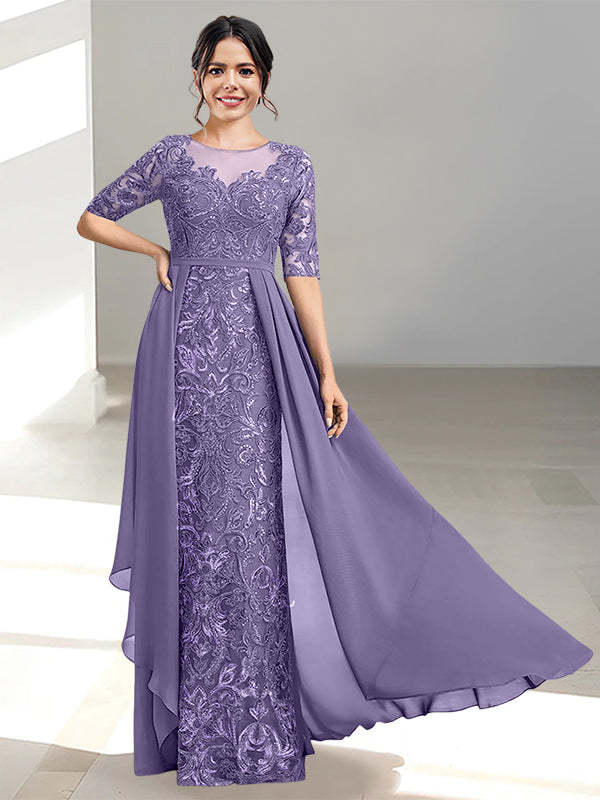 Floor-Length Mother of the Bride Dresses with A-Line and Princess Scoop Necklines