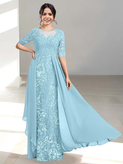 Floor-Length Mother of the Bride Dresses with A-Line and Princess Scoop Necklines