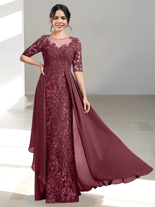 Floor-Length Mother of the Bride Dresses with A-Line and Princess Scoop Necklines