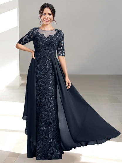 Floor-Length Mother of the Bride Dresses with A-Line and Princess Scoop Necklines