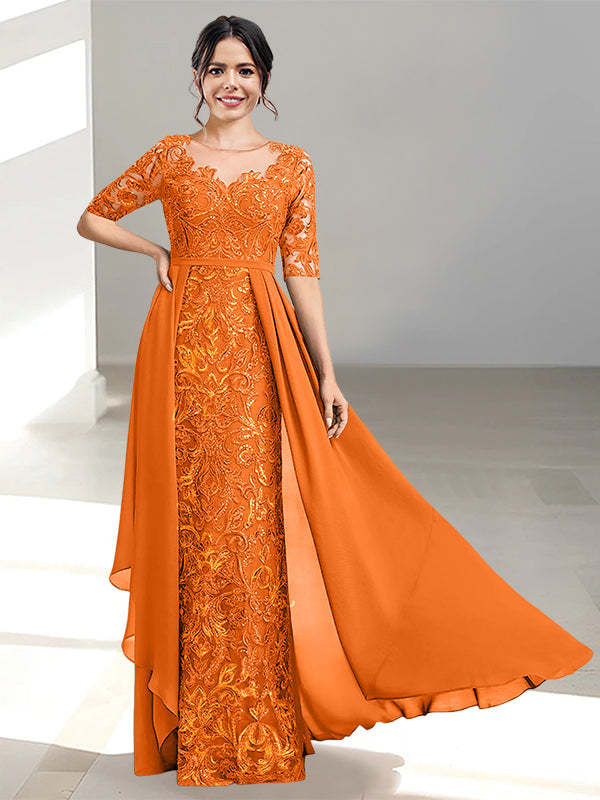 Floor-Length Mother of the Bride Dresses with A-Line and Princess Scoop Necklines