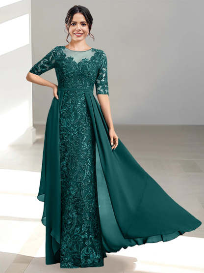 Floor-Length Mother of the Bride Dresses with A-Line and Princess Scoop Necklines