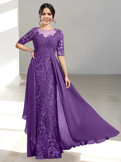 Floor-Length Mother of the Bride Dresses with A-Line and Princess Scoop Necklines
