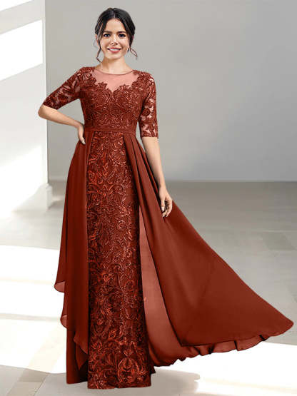 Floor-Length Mother of the Bride Dresses with A-Line and Princess Scoop Necklines