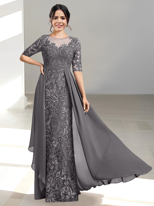 Floor-Length Mother of the Bride Dresses with A-Line and Princess Scoop Necklines