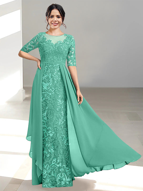 Floor-Length Mother of the Bride Dresses with A-Line and Princess Scoop Necklines