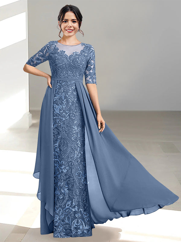 Floor-Length Mother of the Bride Dresses with A-Line and Princess Scoop Necklines