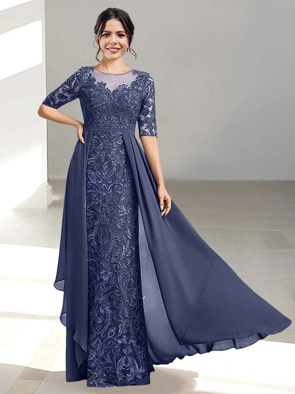 Floor-Length Mother of the Bride Dresses with A-Line and Princess Scoop Necklines
