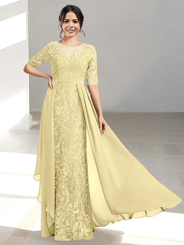 Floor-Length Mother of the Bride Dresses with A-Line and Princess Scoop Necklines