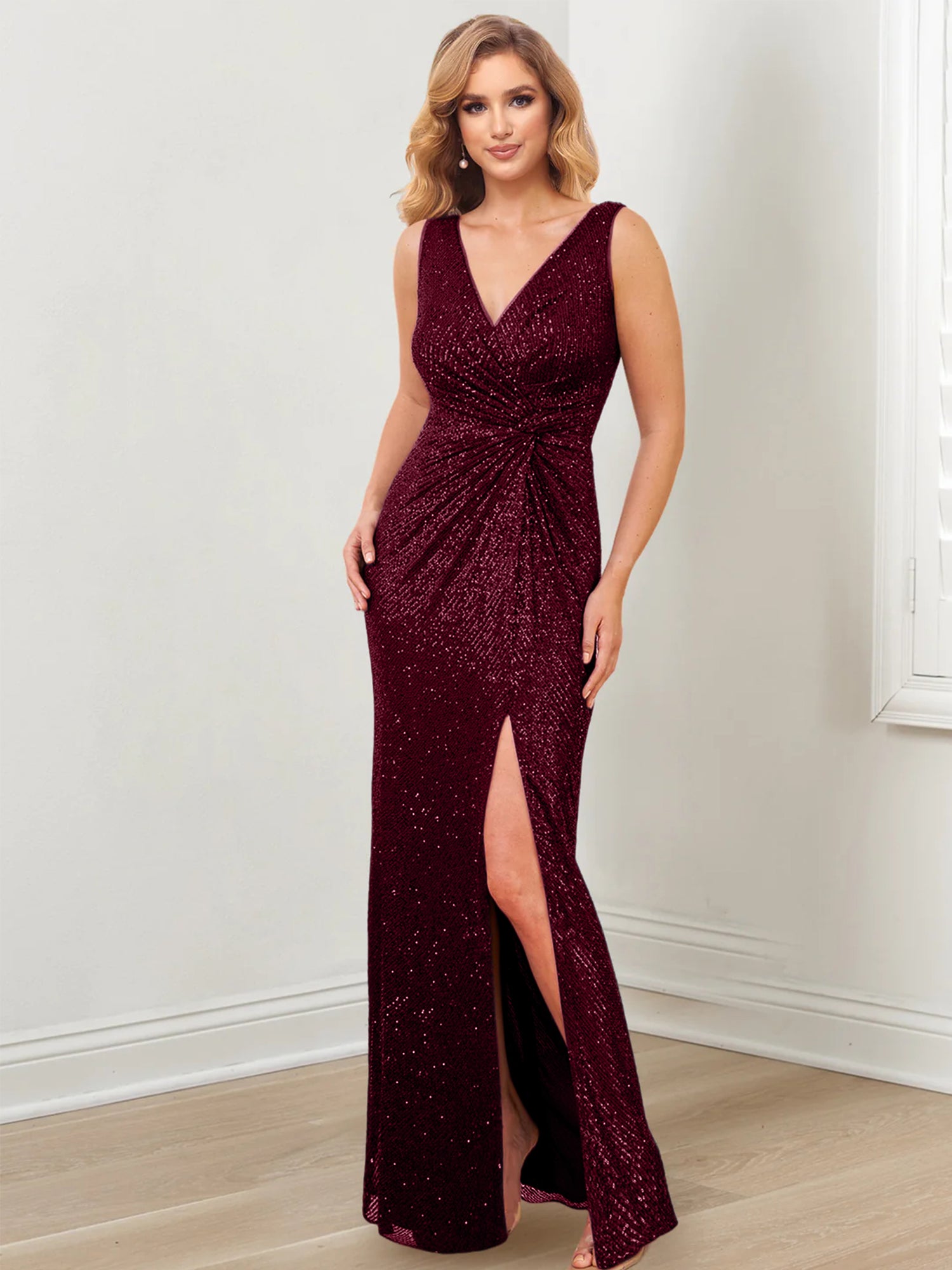 Floor-Length V-Neck Sheath/Column Gowns for the Mother of the Bride-BMbridal