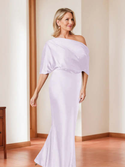 Elegant Plus Size Mother of the Bride One-Shoulder Sheath Dress with 1/2 Sleeves-BMbridal