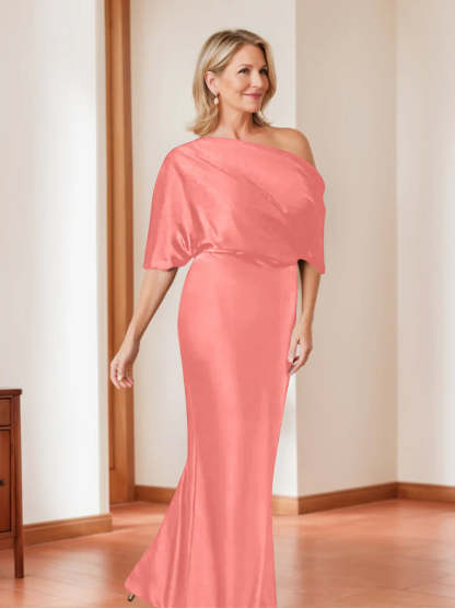 Elegant Plus Size Mother of the Bride One-Shoulder Sheath Dress with 1/2 Sleeves-BMbridal