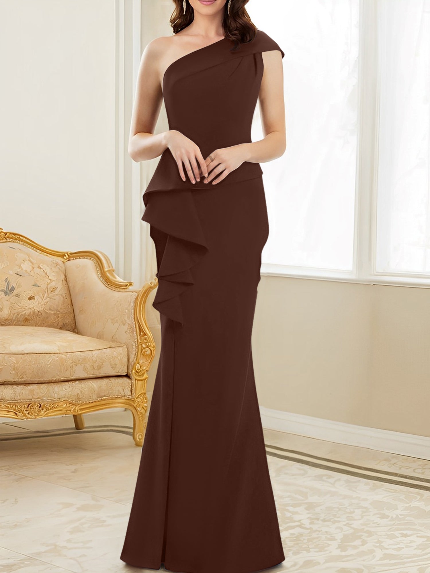 One-Shoulder Floor-Length Trumpet/Mermaid Gown for the Mother of the Bride-BMbridal