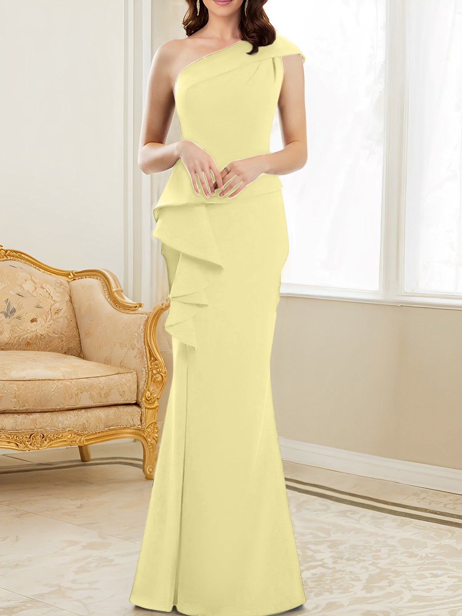 One-Shoulder Floor-Length Trumpet/Mermaid Gown for the Mother of the Bride-BMbridal