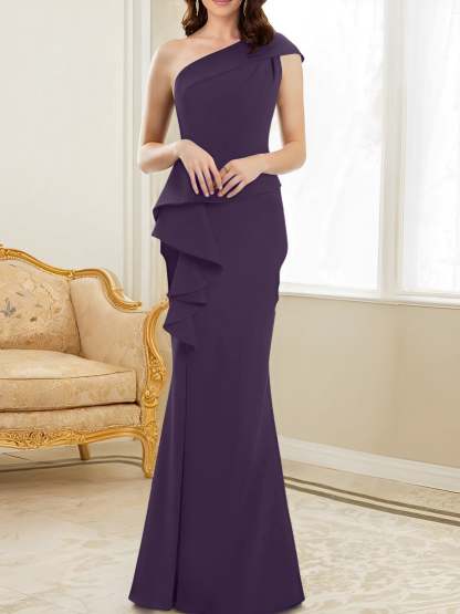 One-Shoulder Floor-Length Trumpet/Mermaid Gown for the Mother of the Bride-BMbridal