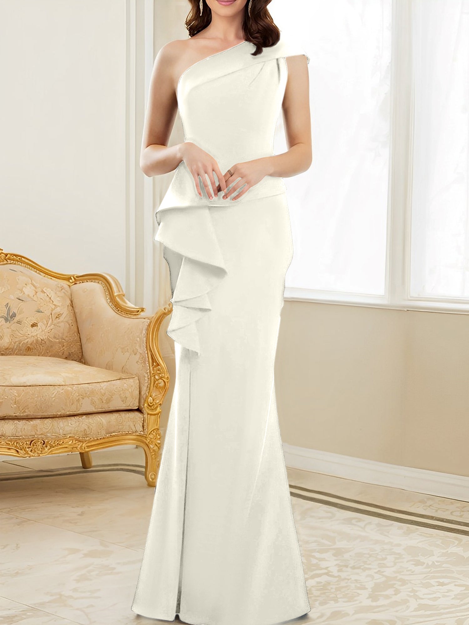 One-Shoulder Floor-Length Trumpet/Mermaid Gown for the Mother of the Bride-BMbridal