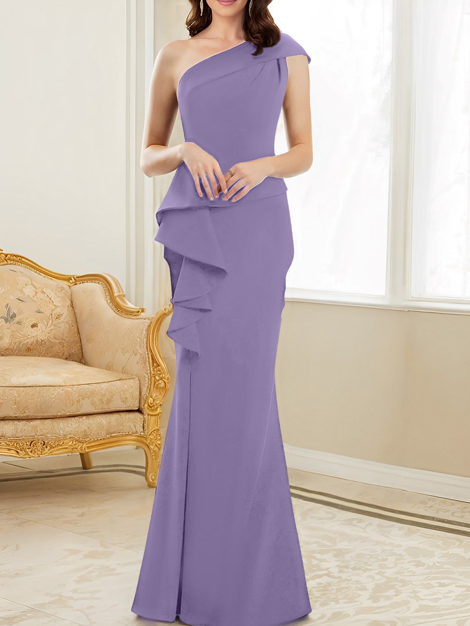 One-Shoulder Floor-Length Trumpet/Mermaid Gown for the Mother of the Bride-BMbridal