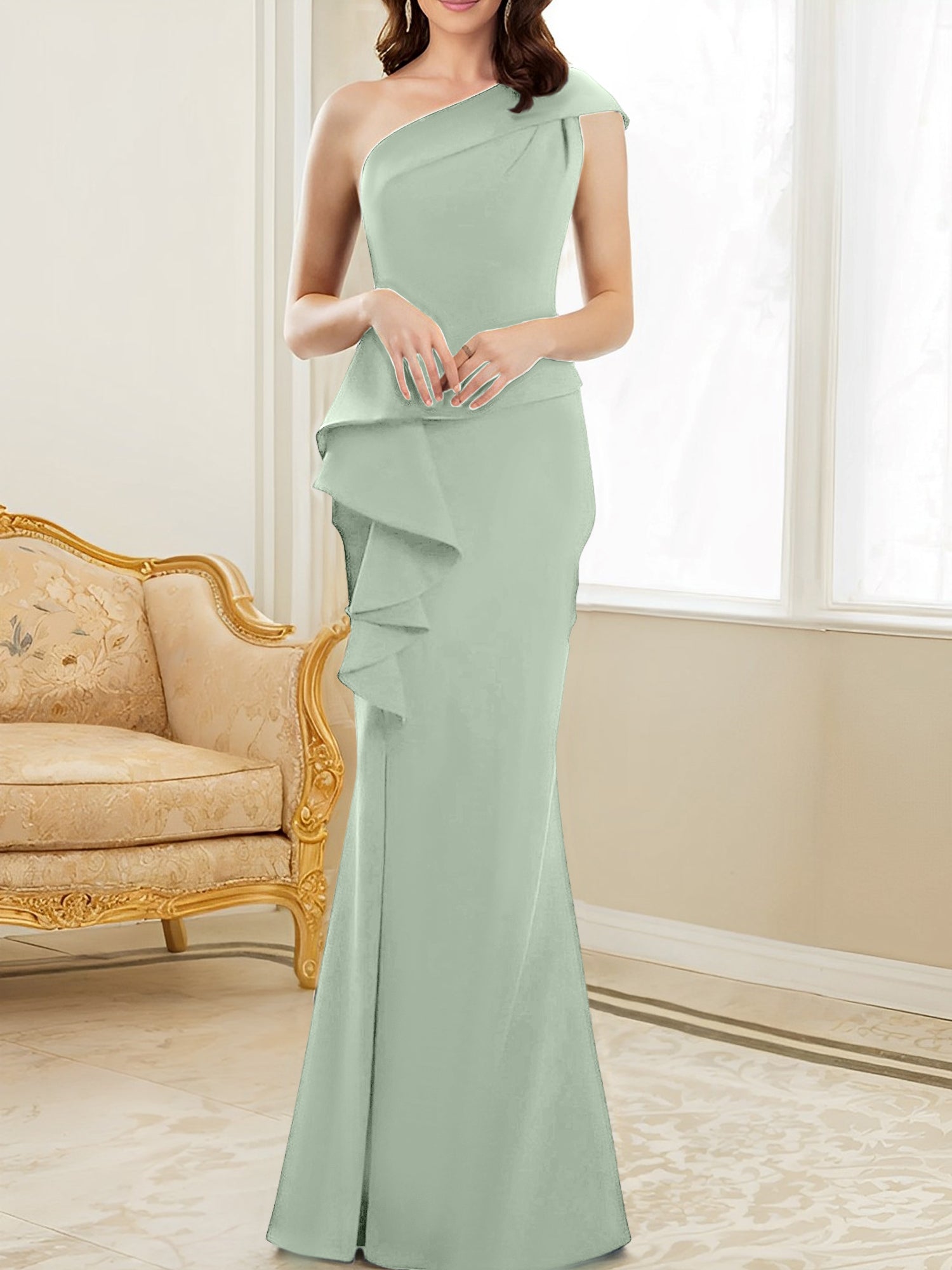 One-Shoulder Floor-Length Trumpet/Mermaid Gown for the Mother of the Bride-BMbridal