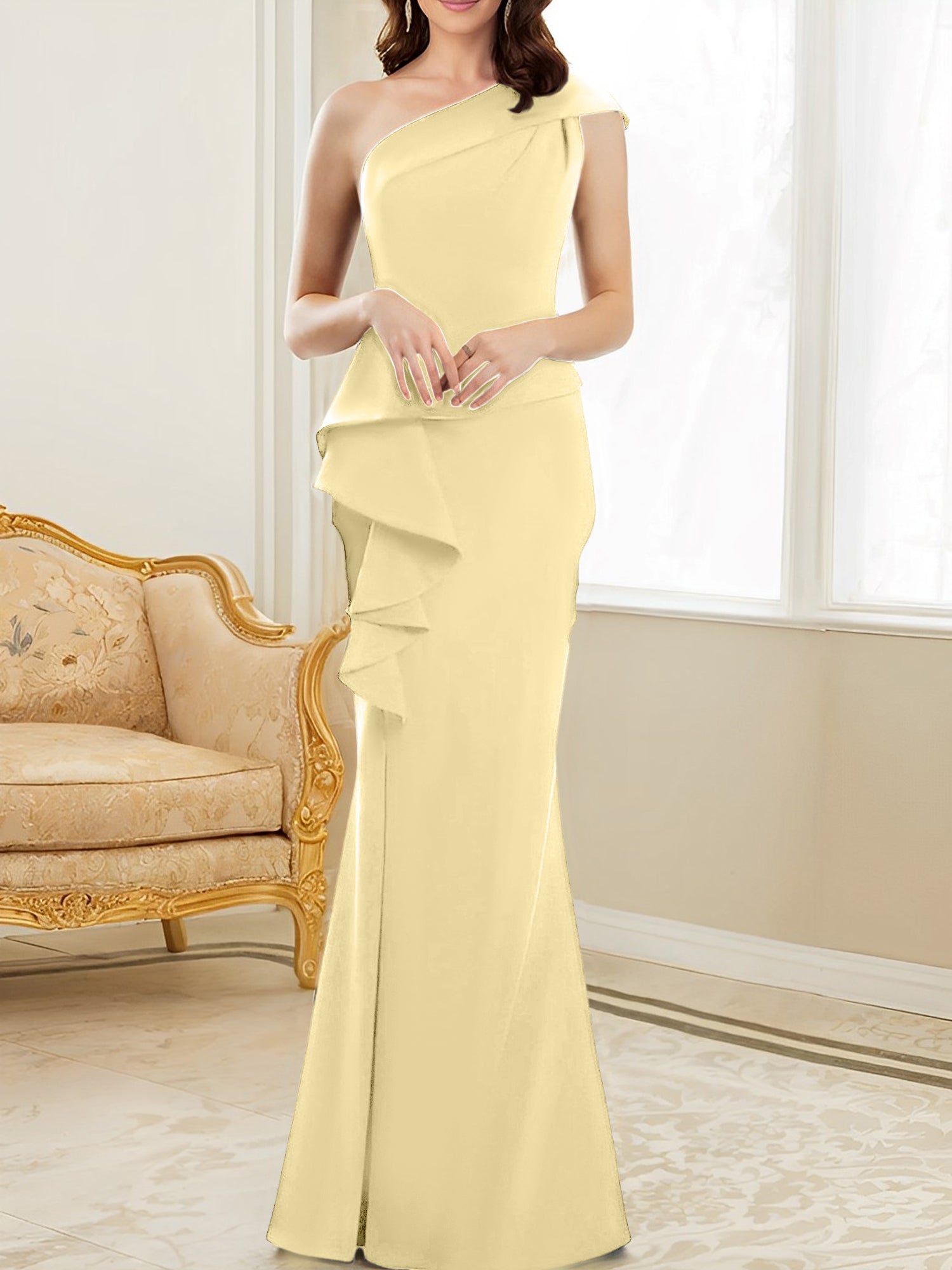 One-Shoulder Floor-Length Trumpet/Mermaid Gown for the Mother of the Bride-BMbridal