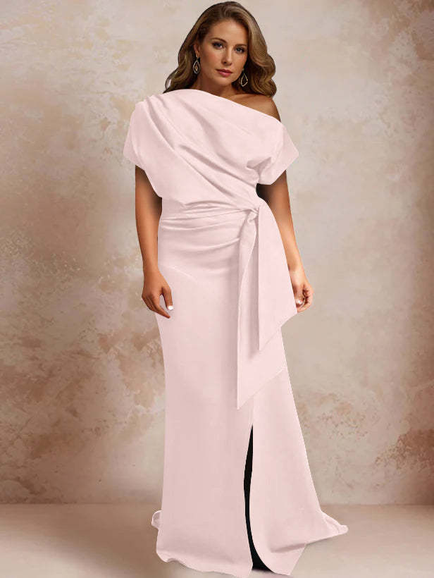 One-Shoulder Mermaid Trumpet Gown with Ruffles and Side Split for Plus-Size Mothers of the Bride