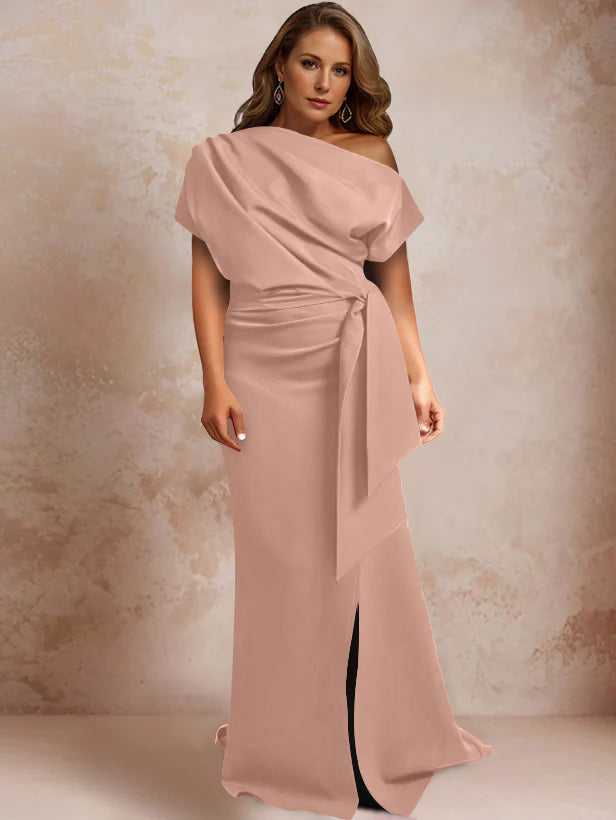 One-Shoulder Mermaid Trumpet Gown with Ruffles and Side Split for Plus-Size Mothers of the Bride