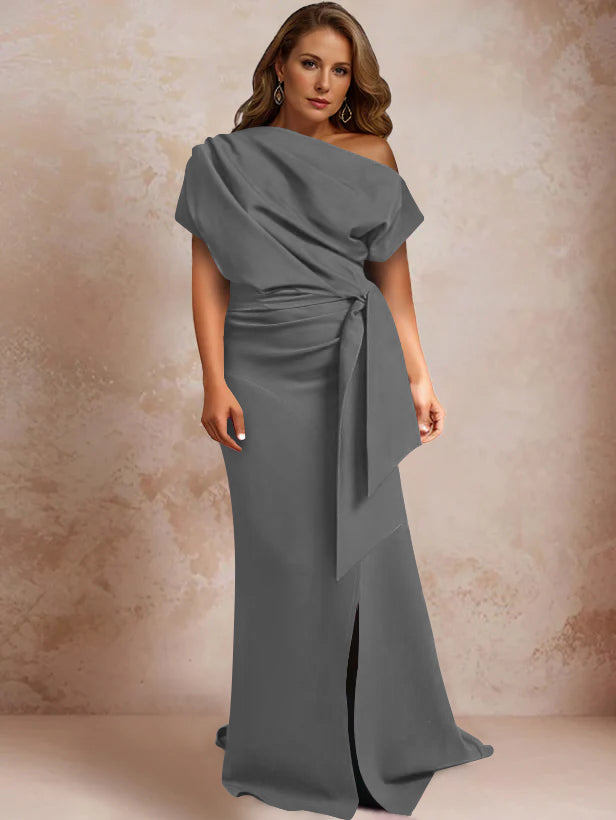 One-Shoulder Mermaid Trumpet Gown with Ruffles and Side Split for Plus-Size Mothers of the Bride