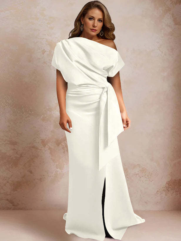 One-Shoulder Mermaid Trumpet Gown with Ruffles and Side Split for Plus-Size Mothers of the Bride