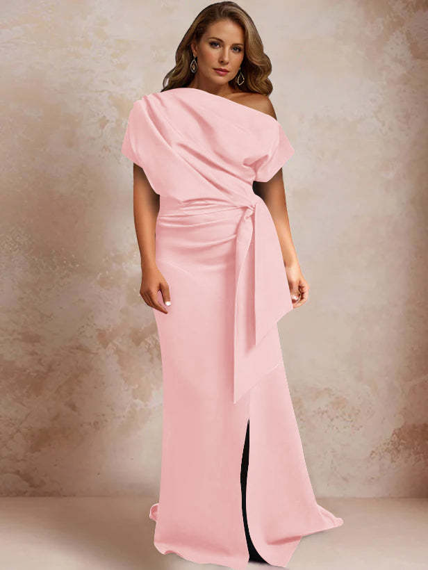 One-Shoulder Mermaid Trumpet Gown with Ruffles and Side Split for Plus-Size Mothers of the Bride