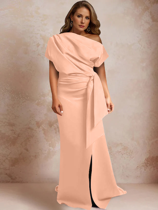One-Shoulder Mermaid Trumpet Gown with Ruffles and Side Split for Plus-Size Mothers of the Bride
