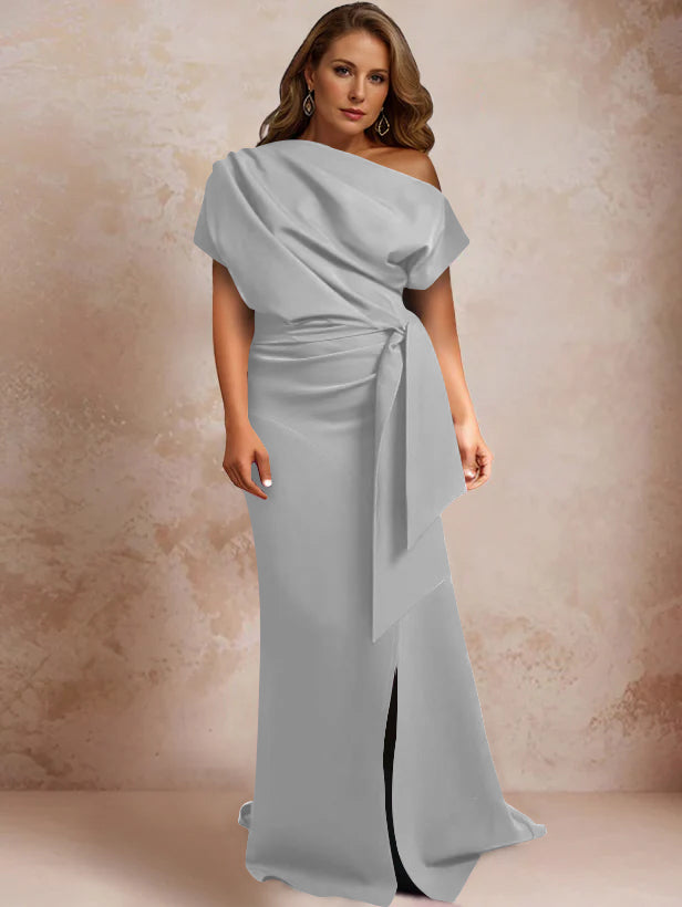 One-Shoulder Mermaid Trumpet Gown with Ruffles and Side Split for Plus-Size Mothers of the Bride