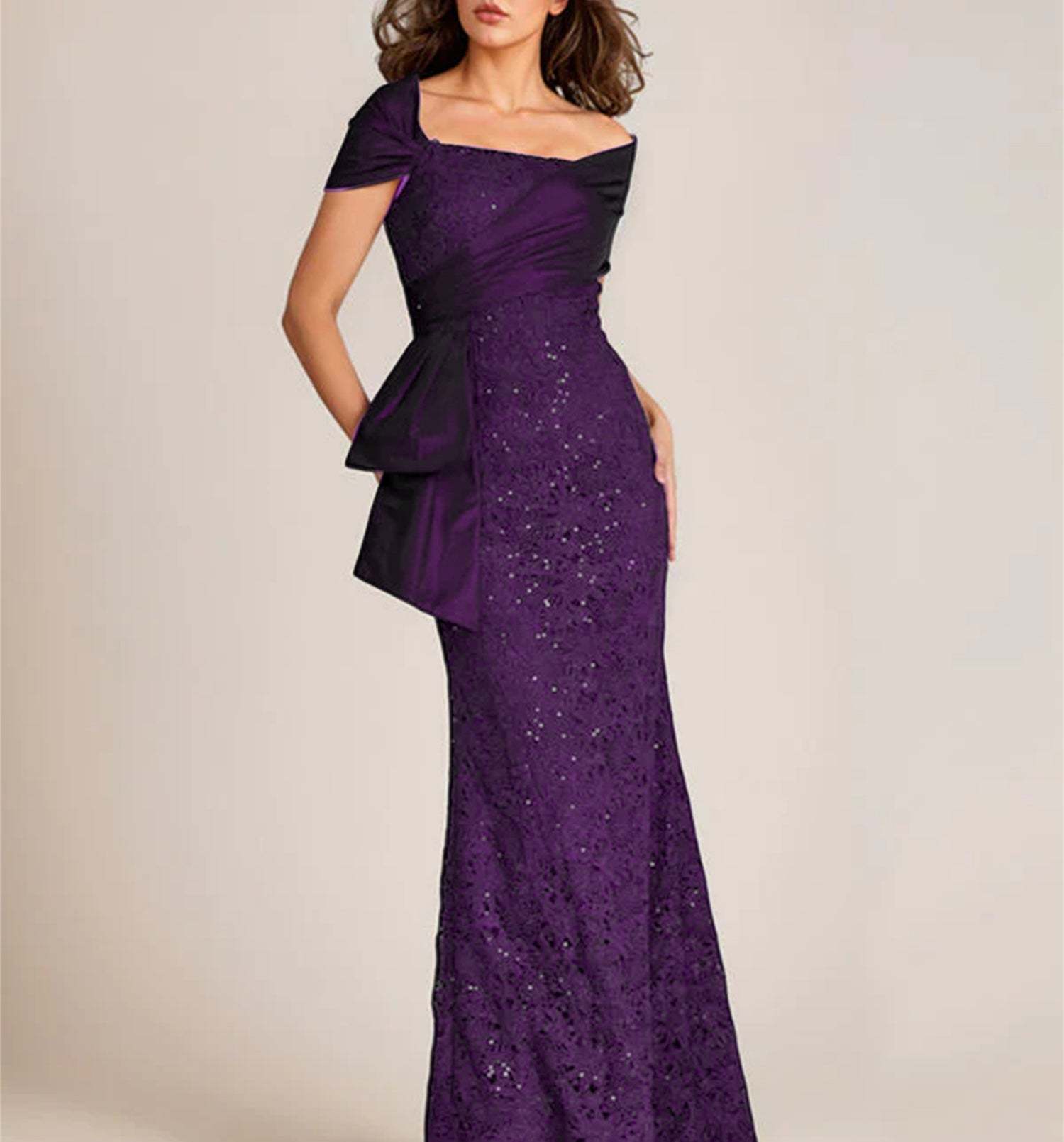 Off-the-Shoulder Lace Trumpet/Mermaid Mother of the Bride Dresses Featuring Applique & Beading-BMbridal