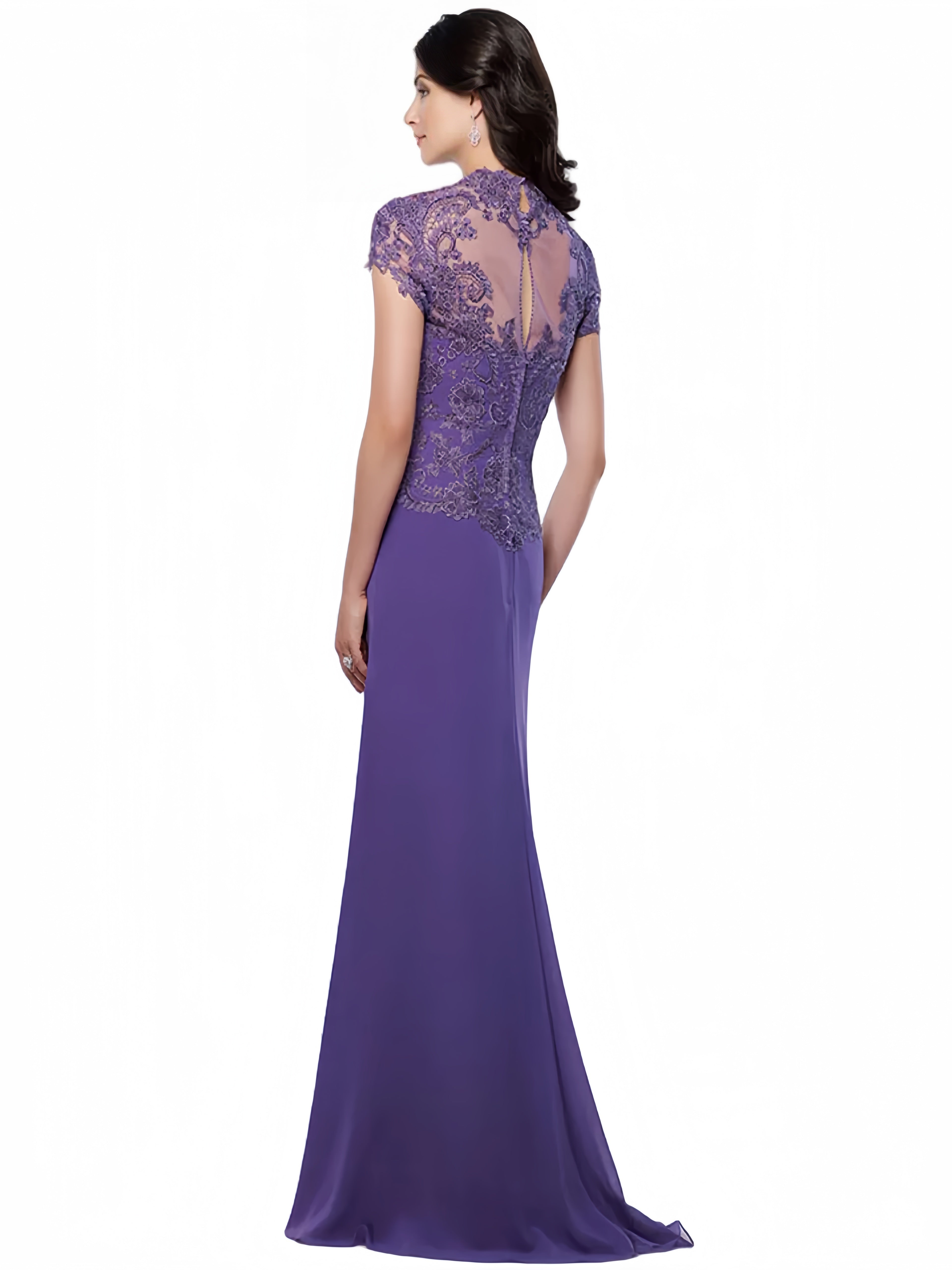 Sweetheart Short-Sleeve Floor-Length Sheath Mother of the Bride Dress with Lace Appliques & Sequins-BMbridal