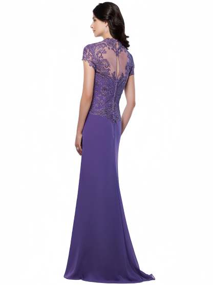 Sweetheart Short-Sleeve Floor-Length Sheath Mother of the Bride Dress with Lace Appliques & Sequins-BMbridal