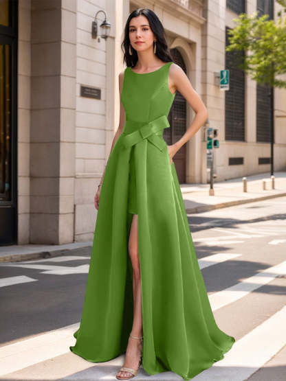 Mother of the Bride Scoop Neck A-Line/Princess Dress with High Split and Bow