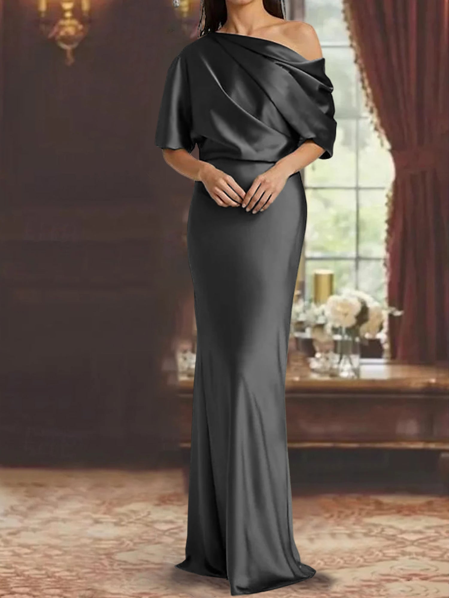 One-Shoulder Column Gown for the Mother of the Bride-BMbridal