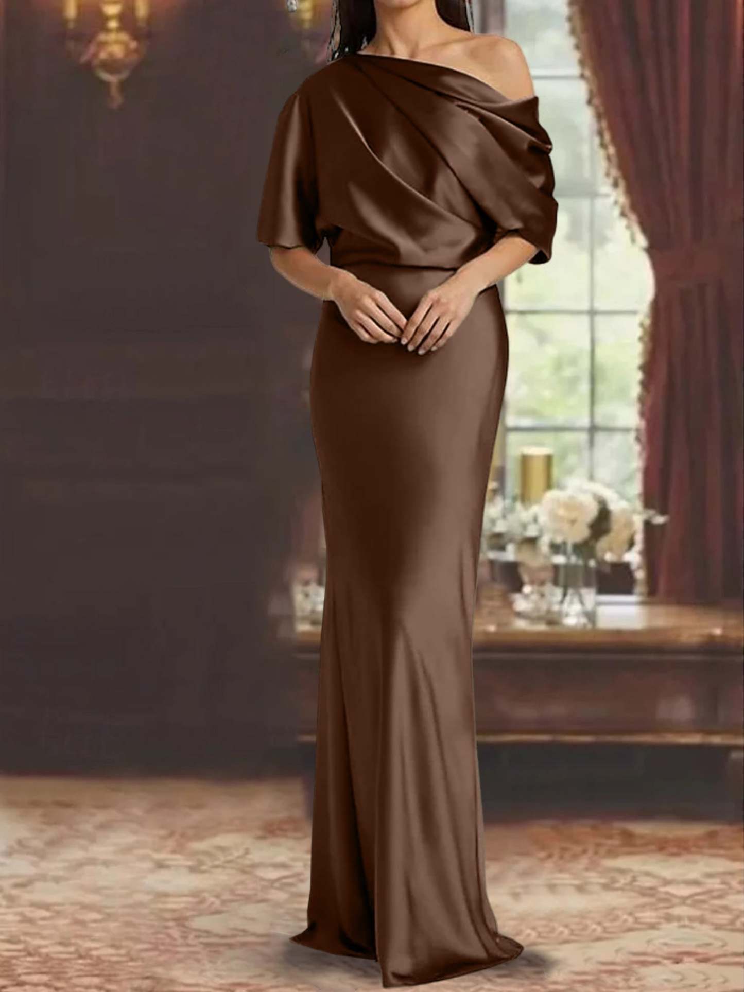 One-Shoulder Column Gown for the Mother of the Bride-BMbridal