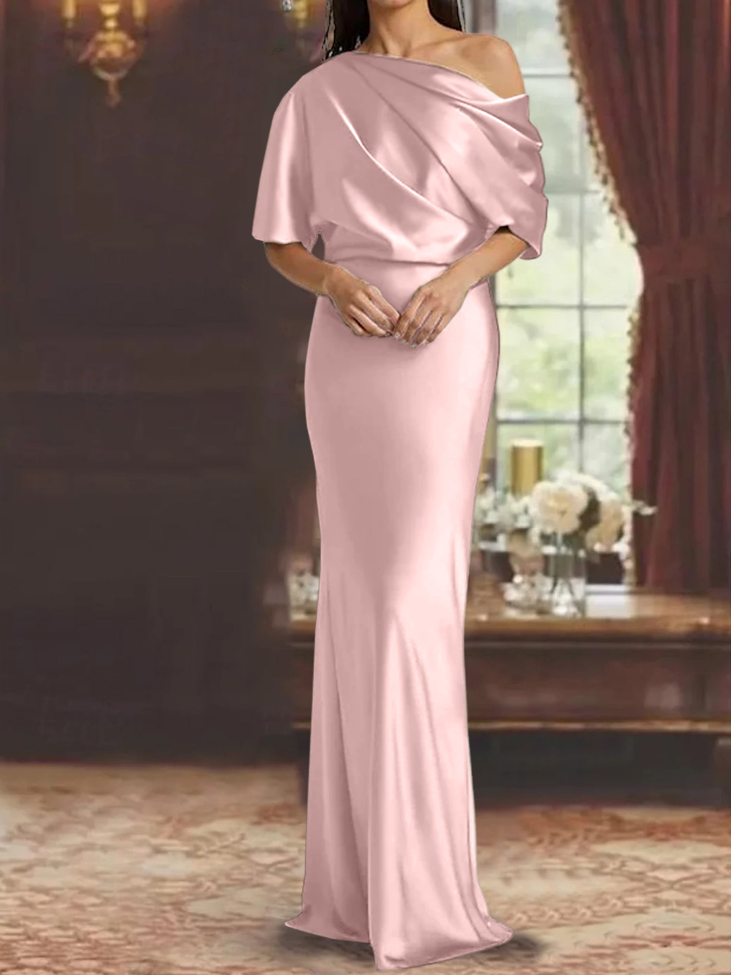 One-Shoulder Column Gown for the Mother of the Bride-BMbridal