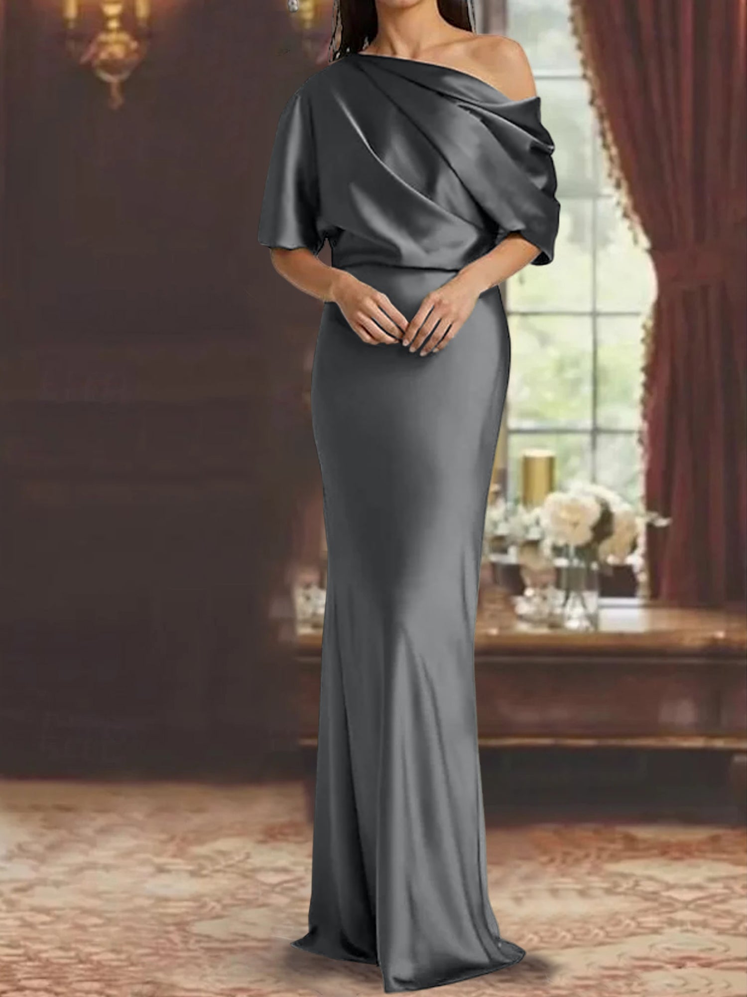 One-Shoulder Column Gown for the Mother of the Bride-BMbridal