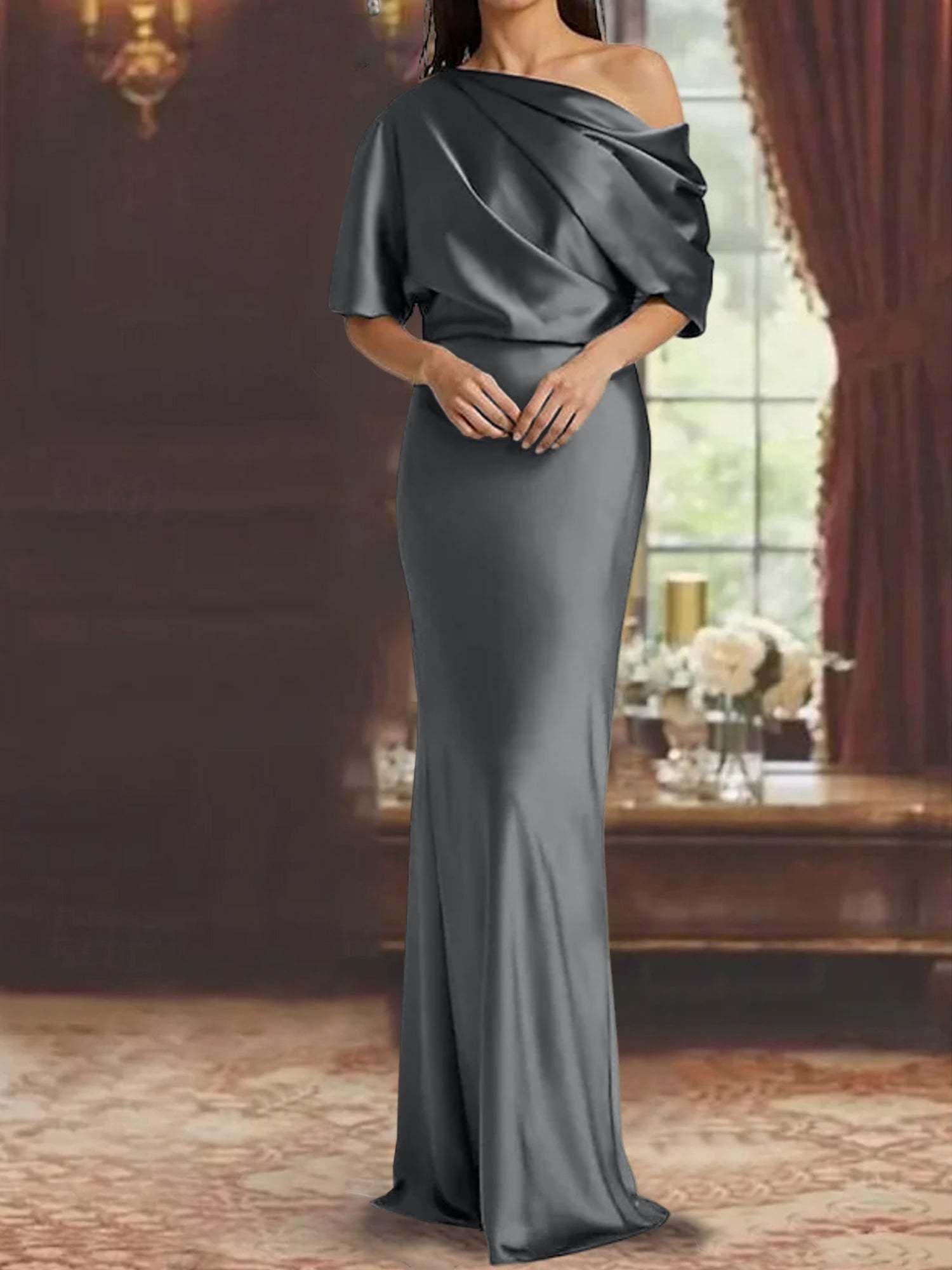 One-Shoulder Column Gown for the Mother of the Bride-BMbridal