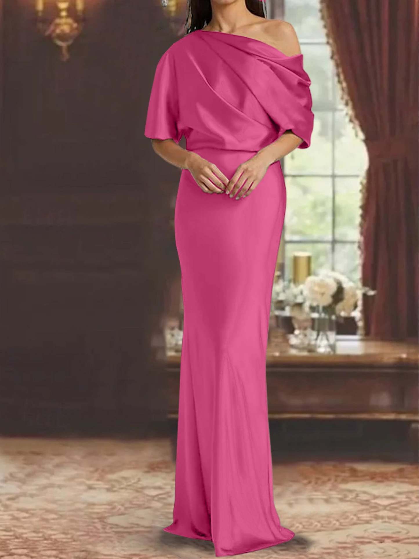 One-Shoulder Column Gown for the Mother of the Bride-BMbridal
