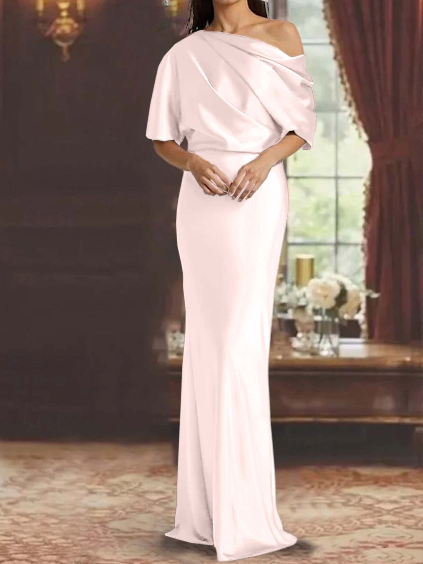 One-Shoulder Column Gown for the Mother of the Bride-BMbridal