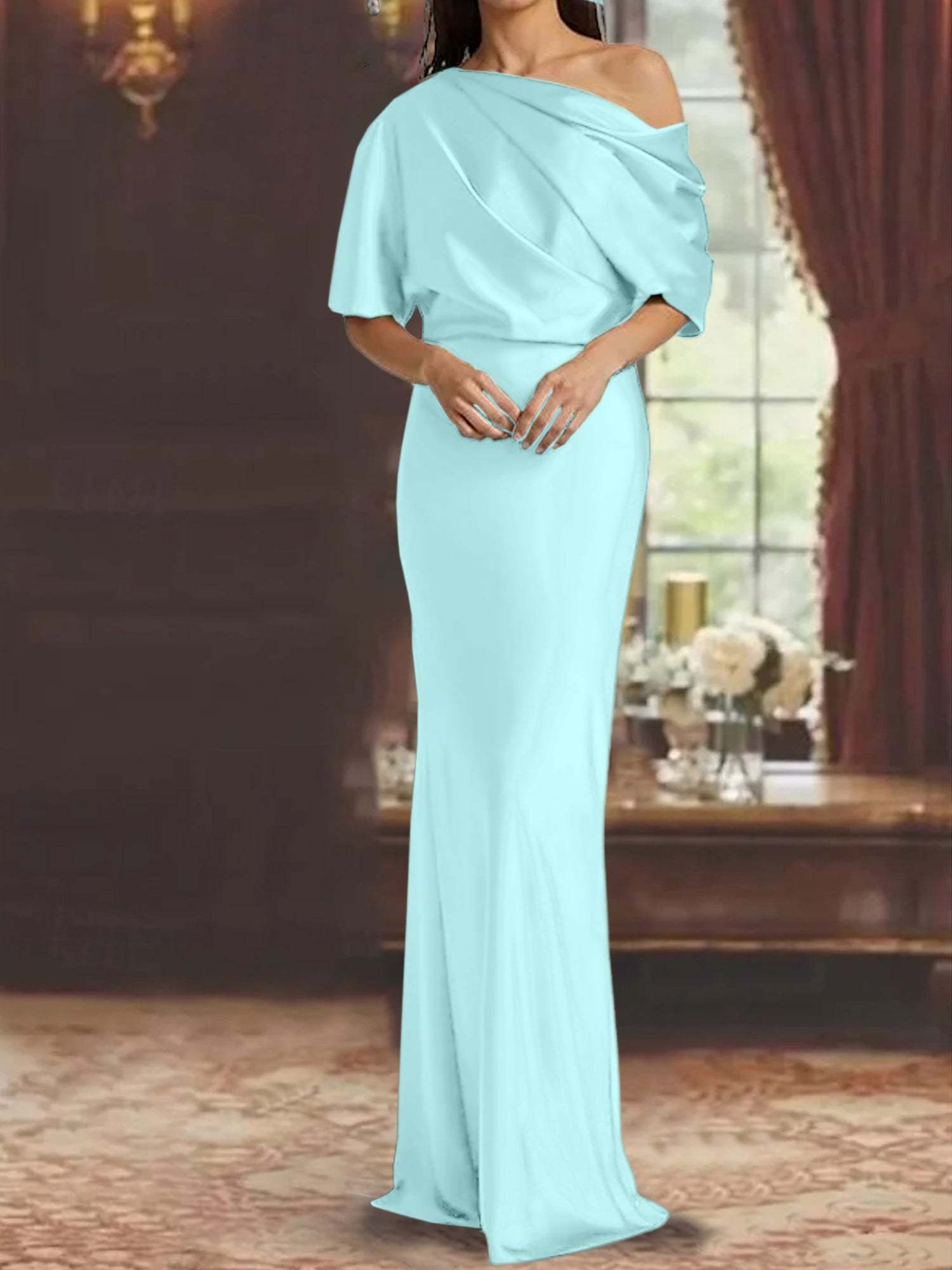 One-Shoulder Column Gown for the Mother of the Bride-BMbridal