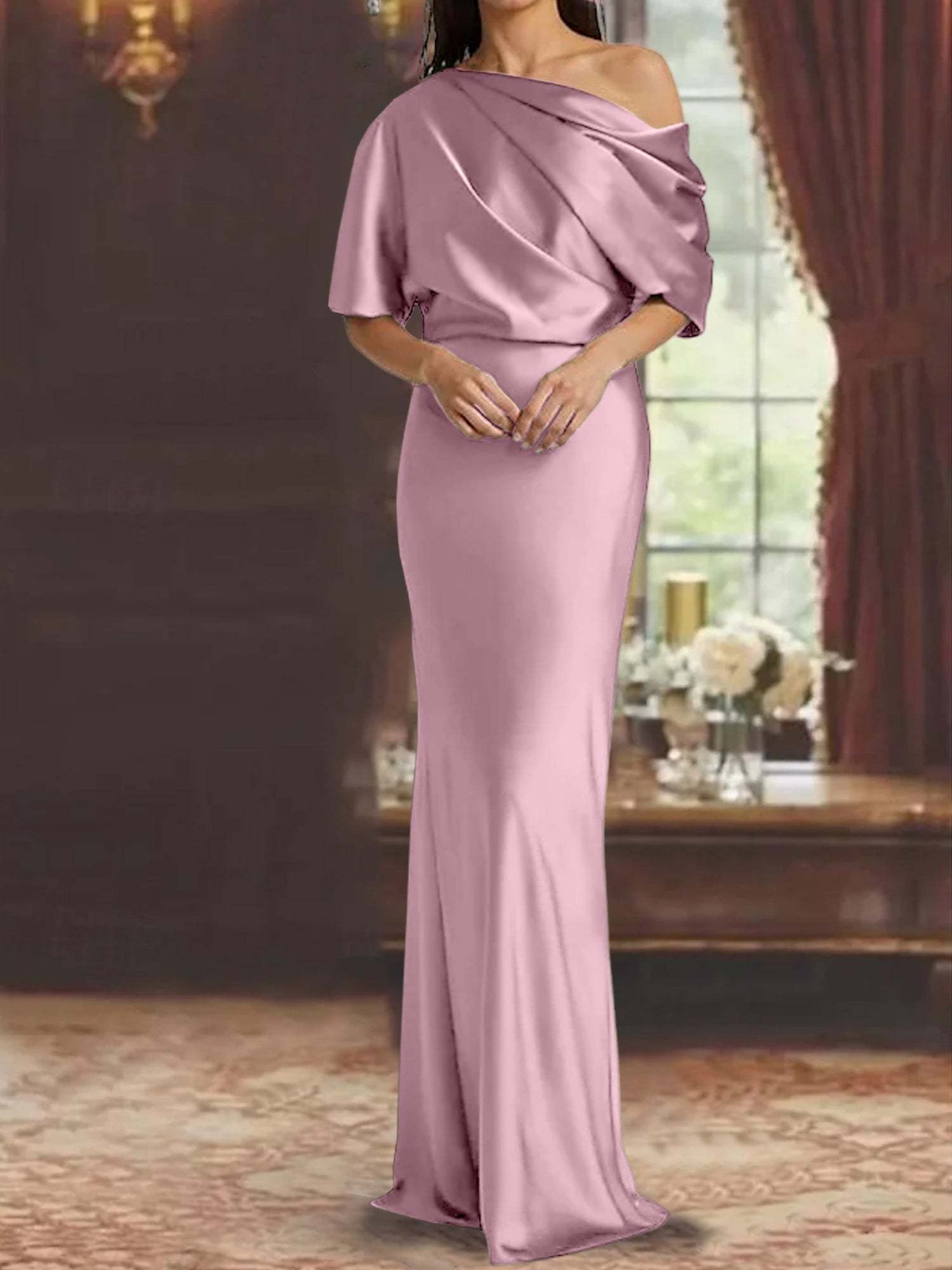 One-Shoulder Column Gown for the Mother of the Bride-BMbridal