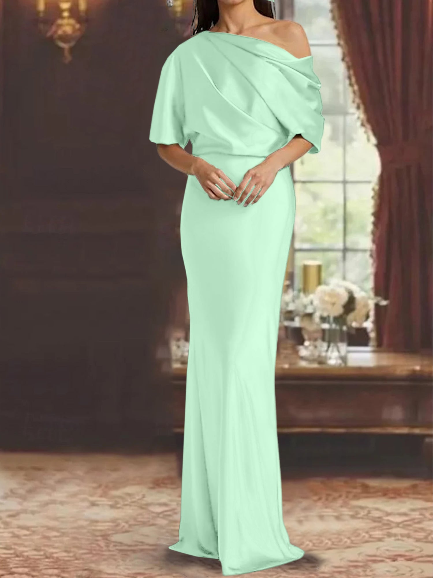 One-Shoulder Column Gown for the Mother of the Bride-BMbridal