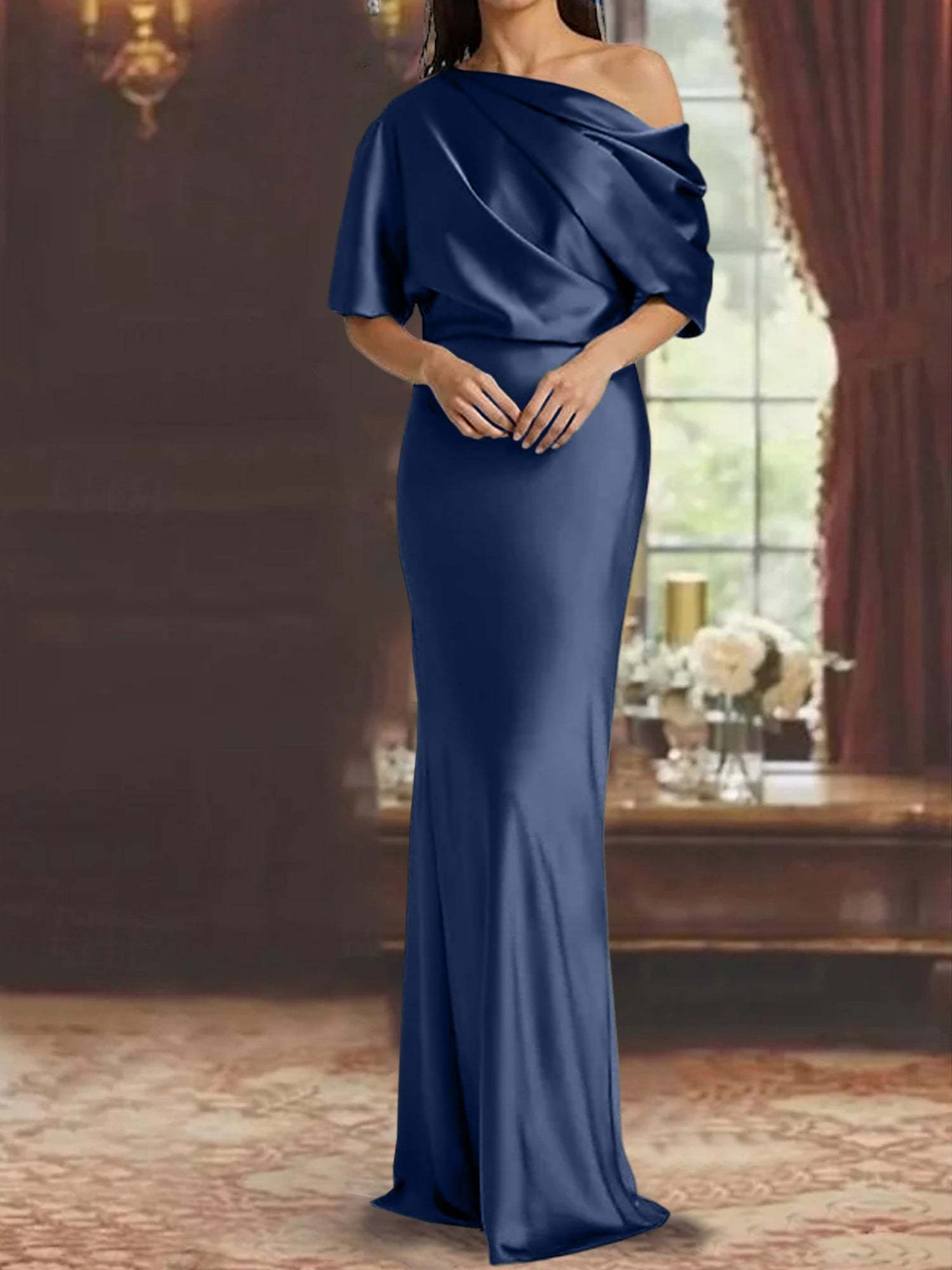 One-Shoulder Column Gown for the Mother of the Bride-BMbridal