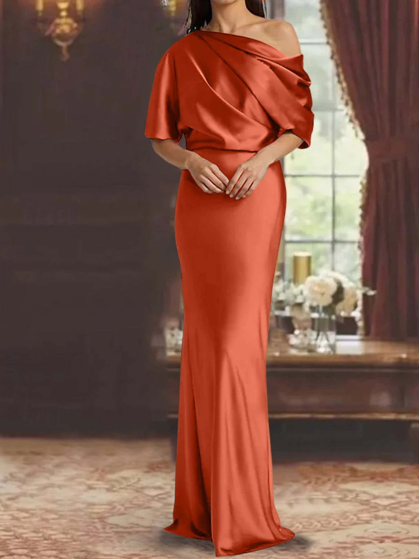One-Shoulder Column Gown for the Mother of the Bride-BMbridal