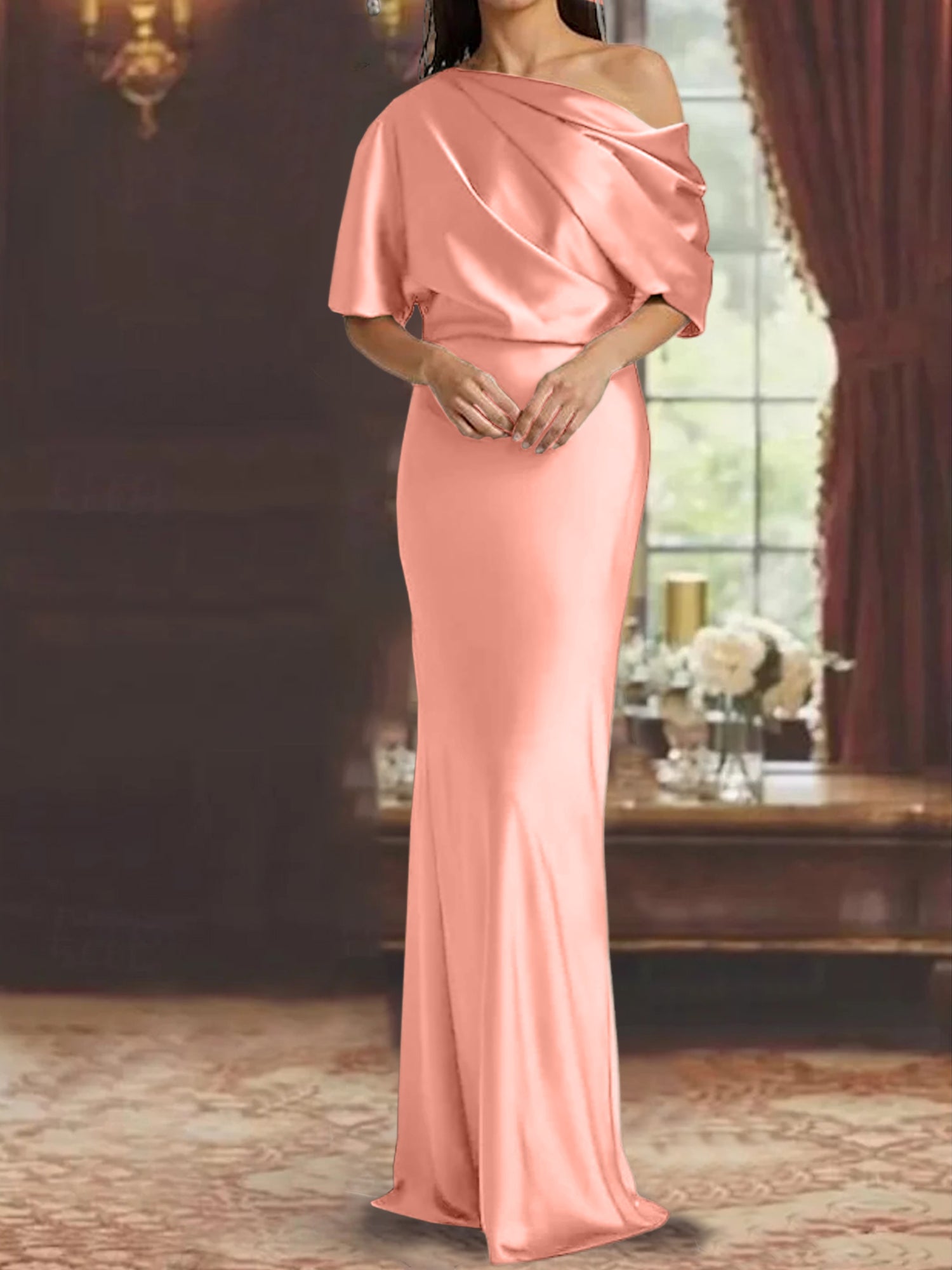 One-Shoulder Column Gown for the Mother of the Bride-BMbridal