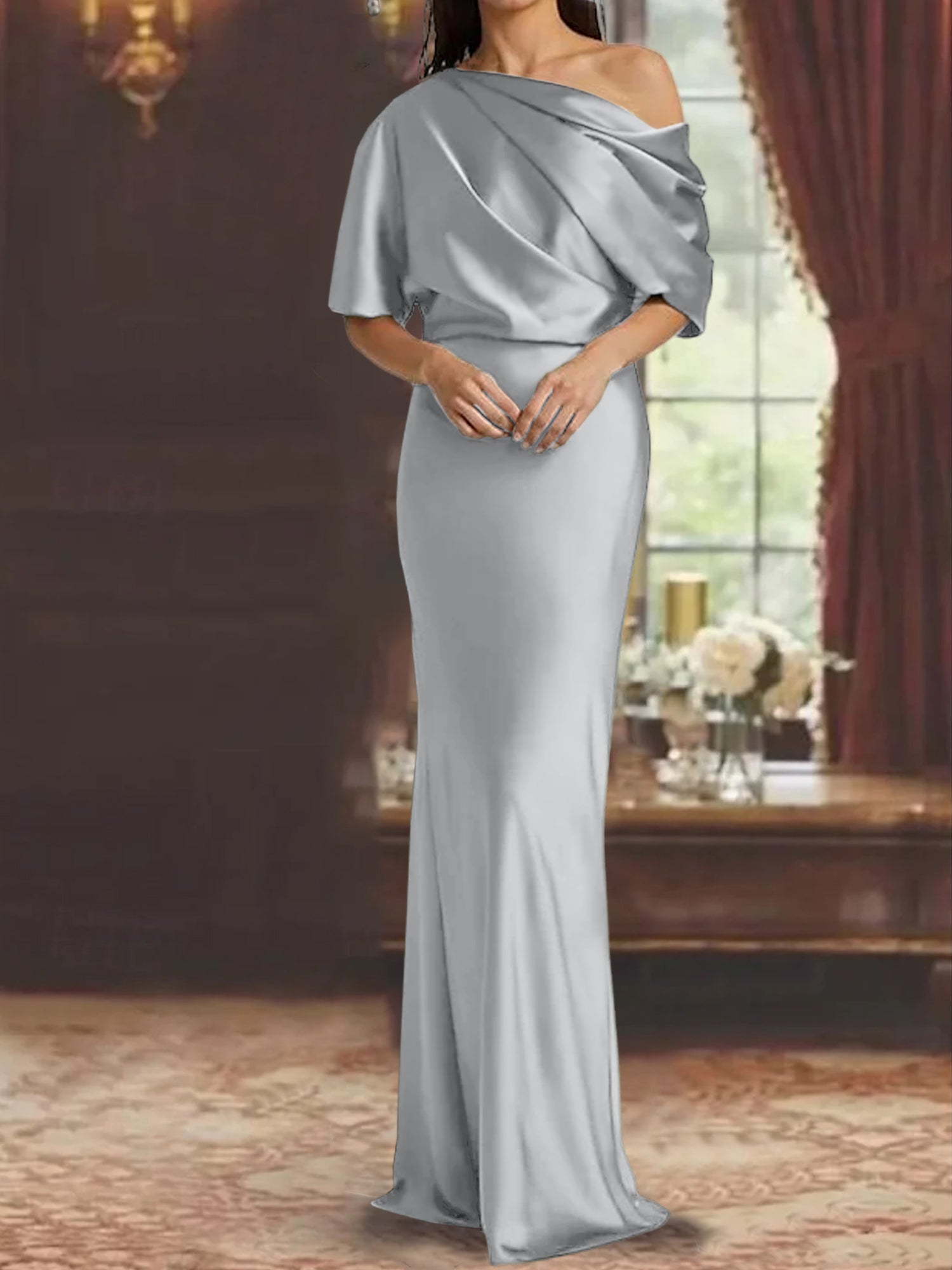 One-Shoulder Column Gown for the Mother of the Bride-BMbridal