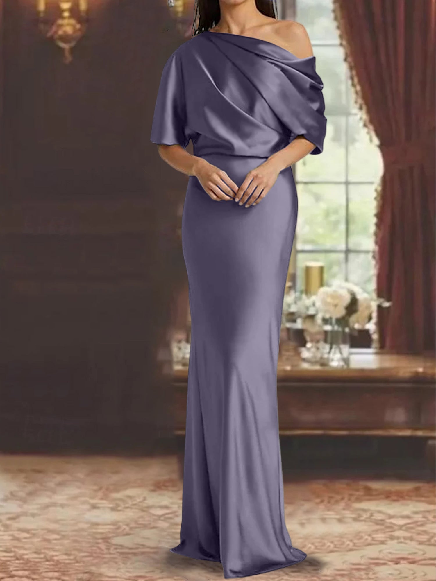 One-Shoulder Column Gown for the Mother of the Bride-BMbridal